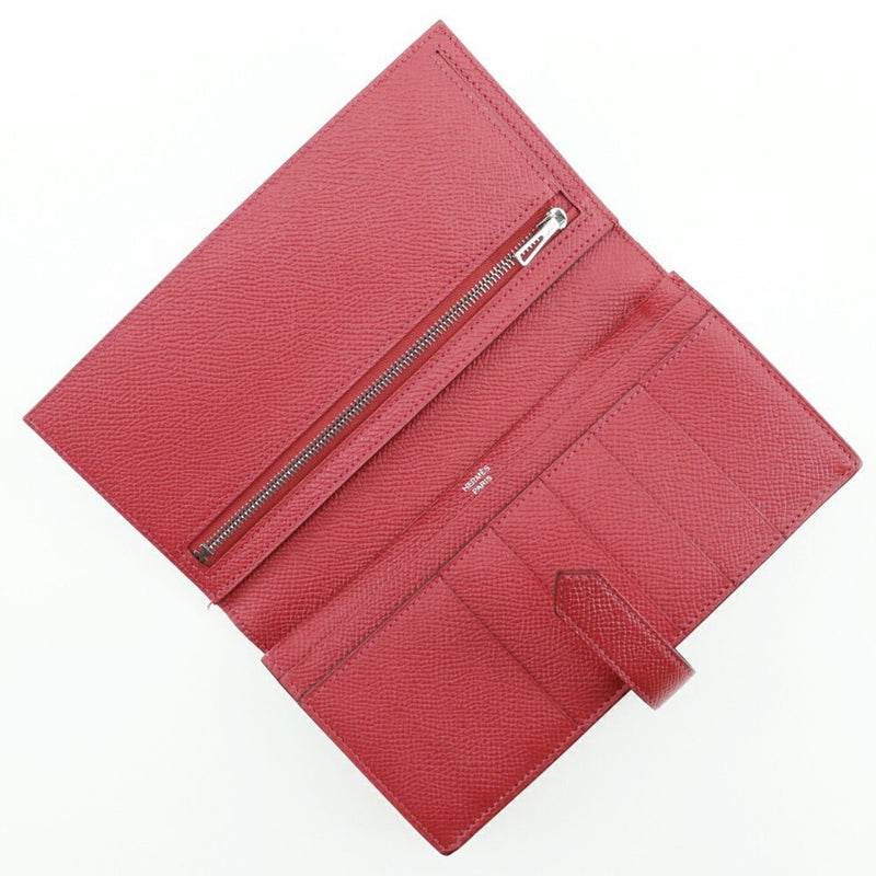 Hermes HERMES Beansufla Long Wallet Vaux Epson Made in France 2014 Red □R Belt Hardware Ladies