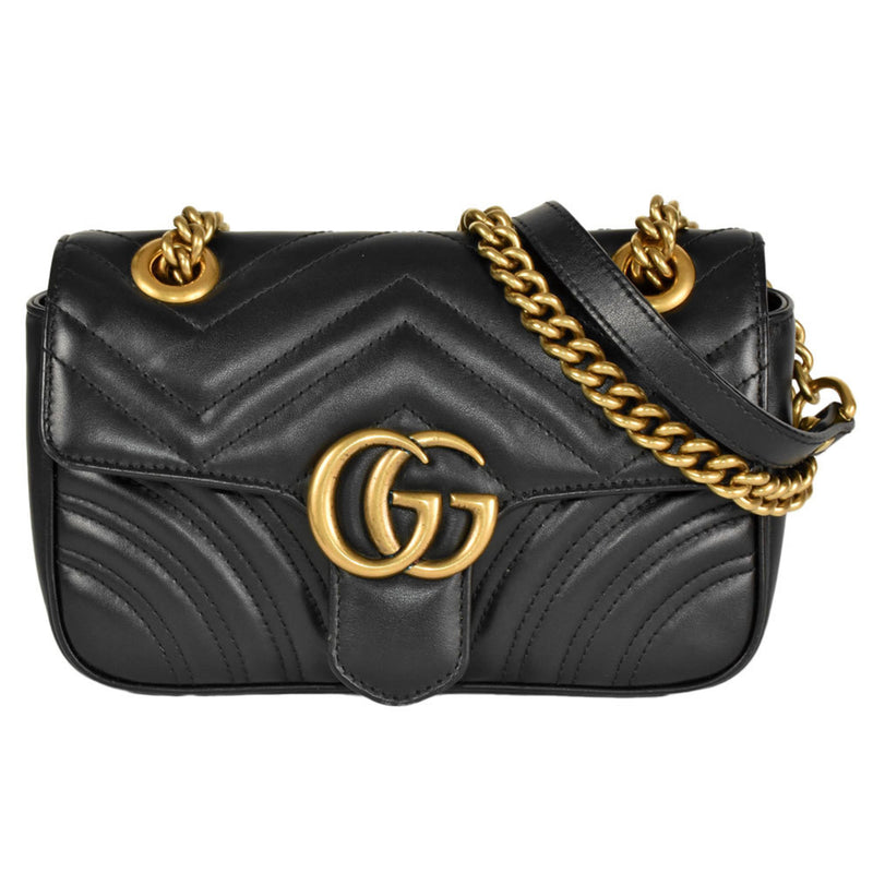 GUCCI GG Marmont Quilted Bag Shoulder Leather 446744 Black Women's