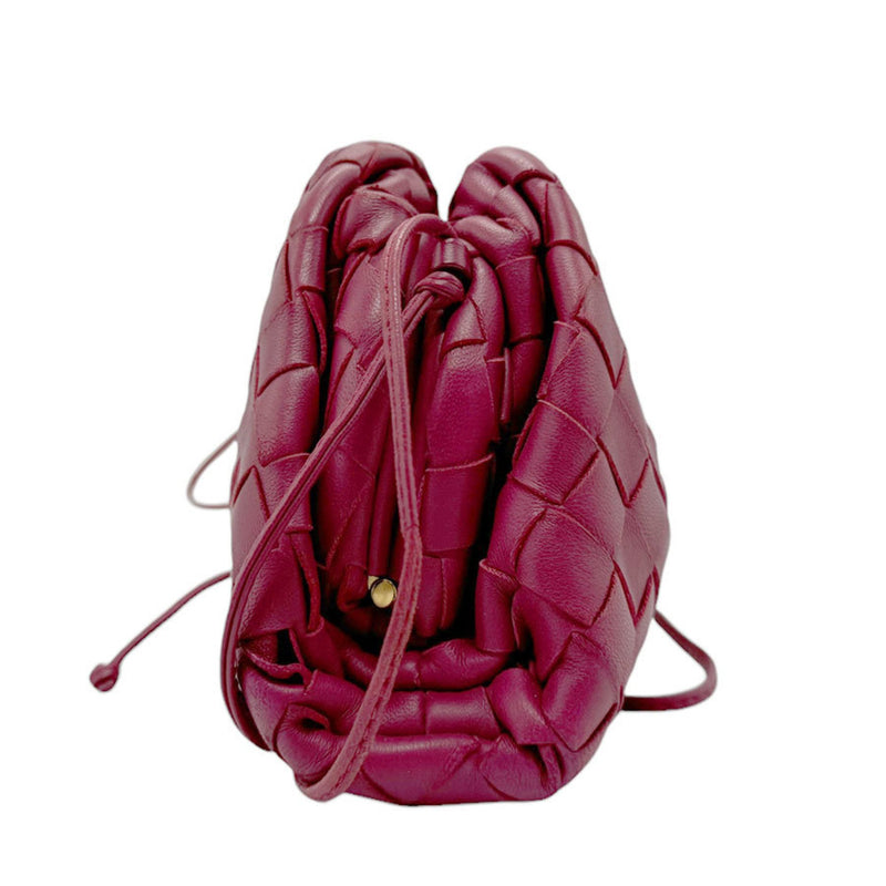 BOTTEGA VENETA Shoulder Bag Intrecciato The Pouch Leather Wine Red Women's z2448