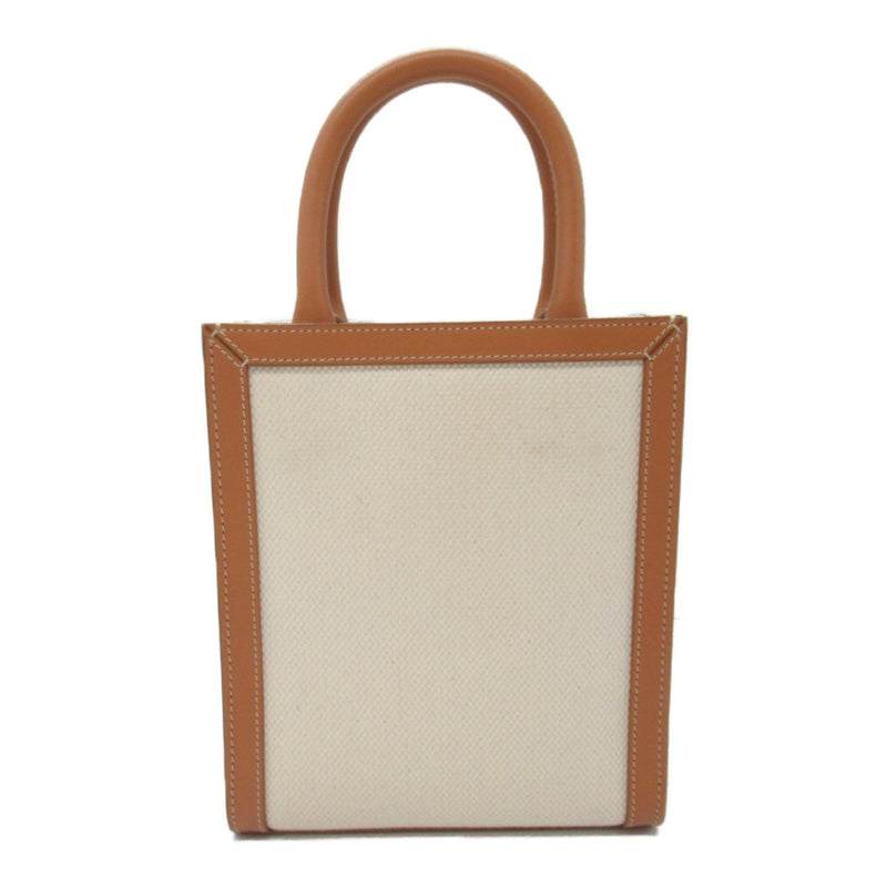 CELINE Vertical Cover Shoulder Bag Beige Natural /Light Brown leather cotton