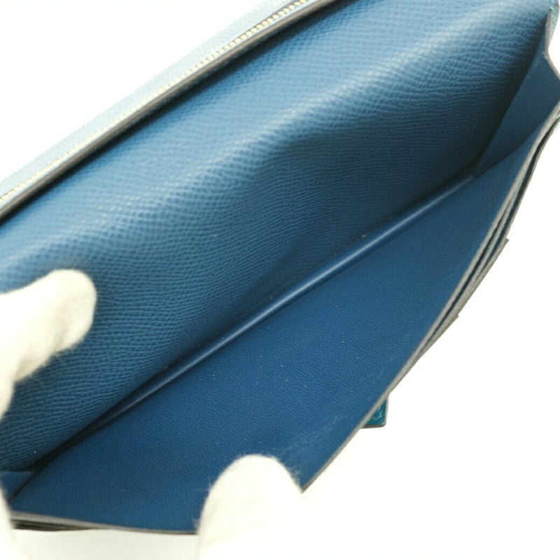 HERMES Bearn Soufflet Long Wallet Epsom Bicolor Blue