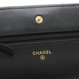 Chanel 2.55 Icon Embroidery Chain Wallet Long Leather Black