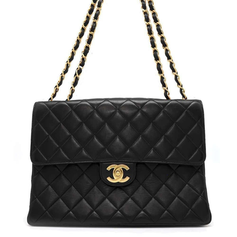 Chanel Chain Shoulder Bag Matelasse 30 Single Flap Lambskin CHANEL Black