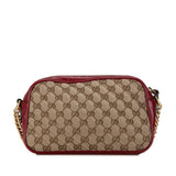 Gucci GG Marmont Canvas Small Shoulder Bag 447632 Red Beige Leather Women's GUCCI