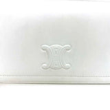 Celine Bag White Triomphe Cuile MA00/2 Full Flap Leather CELINE Shoulder Handbag Embossed Ladies