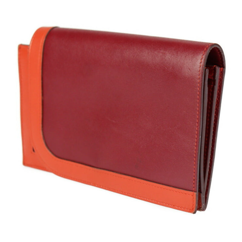 HERMES Hermes Camaille Long Wallet Box Calf Bordeaux Orange Bicolor C Engraved