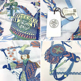 HERMES Carre Wash 90 LE TIMBALIER Timpani Player Blue Ciel/Green/Jaune Pearl 100% Silk Scarf Muffler aq5852