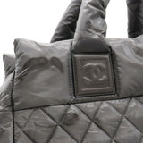 CHANEL Coco Cocoon Tote Bag Handbag Quilted Nylon Leather Grey 8620