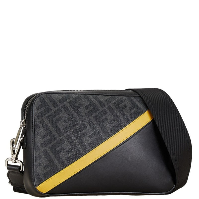 FENDI ZUCCA DIAGONAL SHOULDER BAG CAMERA CASE 7M0286 BLACK GREY PVC LEATHER WOMEN'S