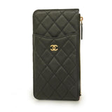 Chanel Long Wallet Matelasse Caviar Skin Black Champagne Women's