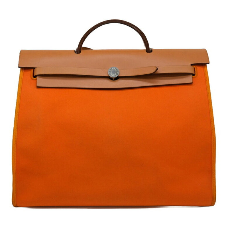 HERMES Hermes Airbag Zip MM Shoulder Bag Handbag 2way Toile Officier Leather Orange