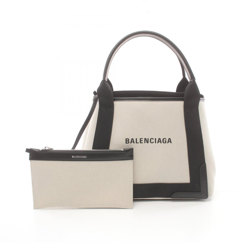 BALENCIAGA NAVY CABAS S Navy Cabas Tote Bag Canvas Leather Women's Ivory Black 3399332HH3N9260