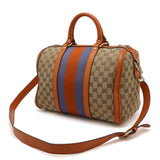 GUCCI Gucci GG Canvas Sherry Line Handbag Boston Shoulder Bag Leather Khaki Beige Orange 247205