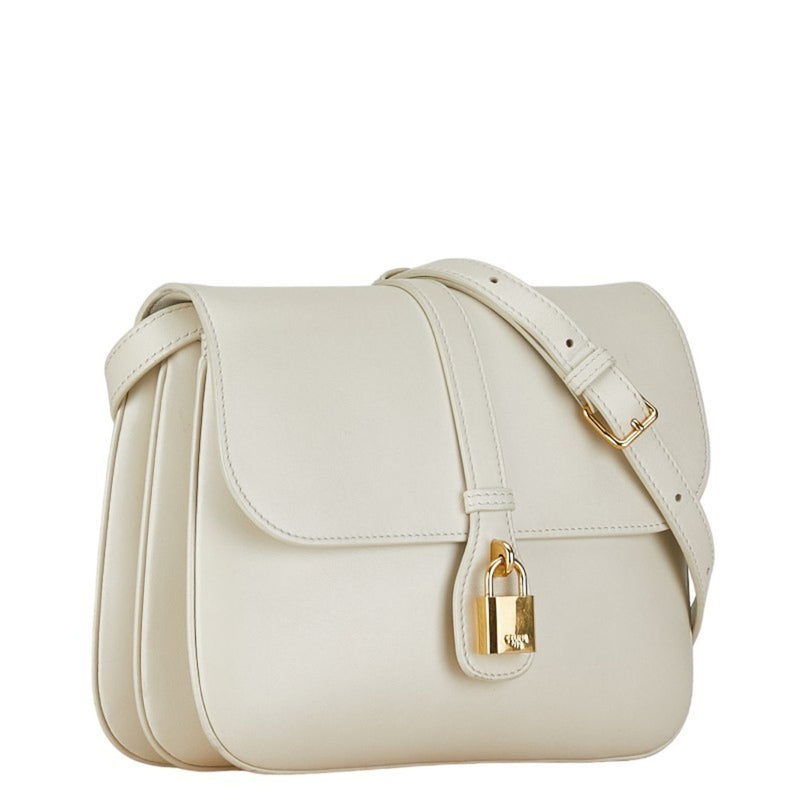 CELINE Medium Taboo Shoulder Bag White Leather Women's