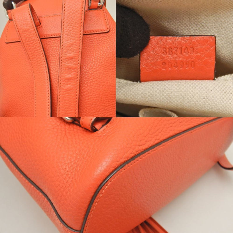 GUCCI 387149 Backpack Leather x Bamboo Orange 251789