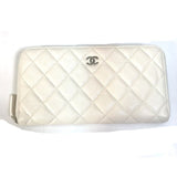 Chanel A50097 Matelasse CC Mark Quilted Wallet Long Wallet White SilverHardware