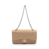 CHANEL 2.55 Matelasse Coco Mark Double Flap Shoulder Bag Cotton Jersey Women's Beige A01112