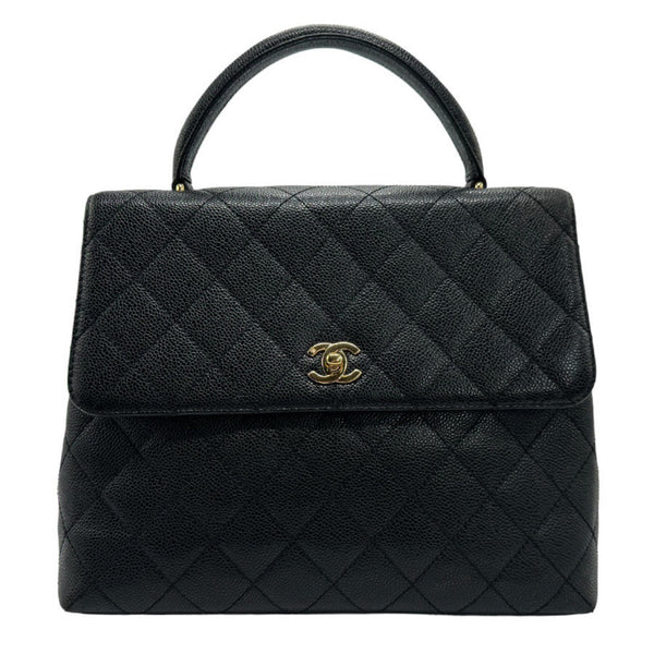 CHANEL handbag caviar skin leather black gold ladies z1499