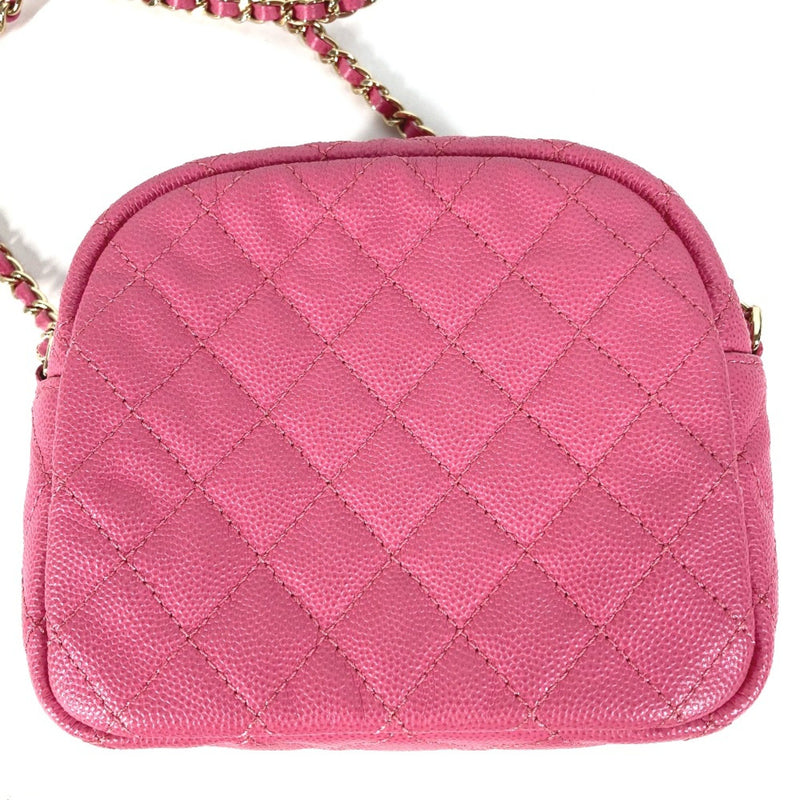 Chanel Matelasse Quilted Chain Bag Crossbody Pochette Shoulder Bag pink Gold