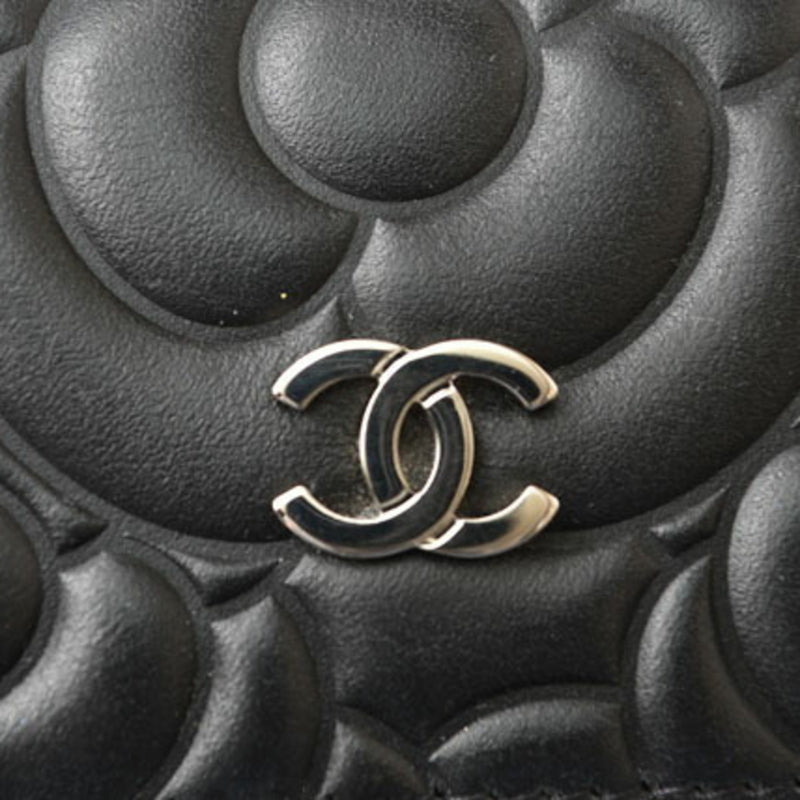 CHANEL Wallet Camellia Lambskin Black A82283