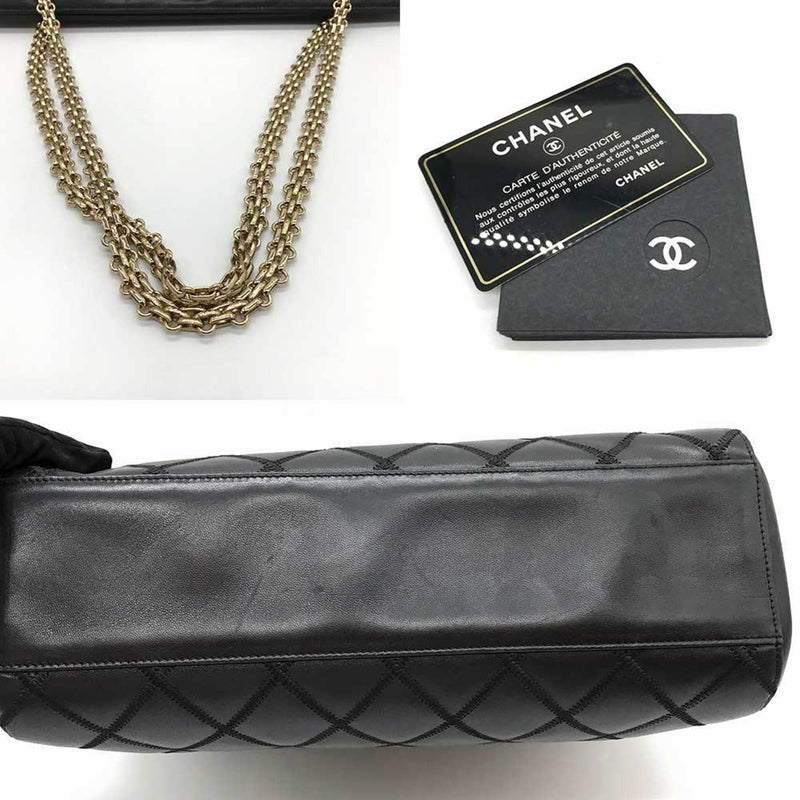 CHANEL Bicolor Double Chain Leather Stitching Black Coco Mark