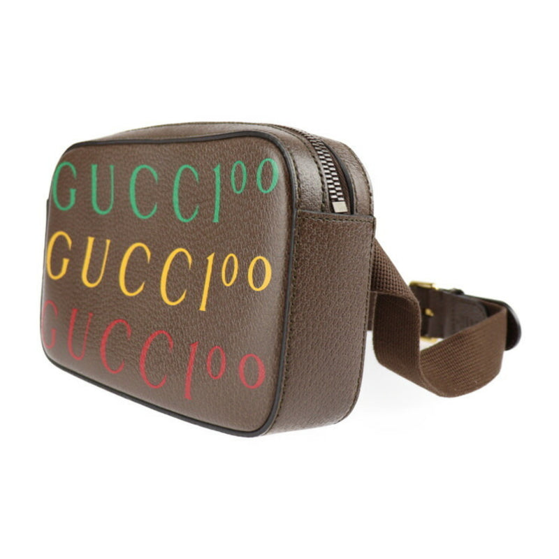 GUCCI Gucci Belt Bag 100th Anniversary Waist 602695 Calf Leather Brown Multicolor Gold Hardware Logo Body Pouch Bum