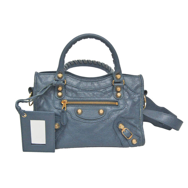 Balenciaga Giant Mini City 309544 Women's Leather Handbag,Shoulder Bag Blue