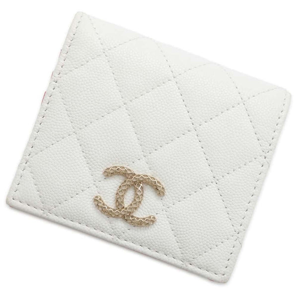 Chanel Bi-fold Wallet Matelasse Coco Mark Caviar Skin AP3185 CHANEL White