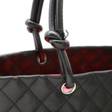 CHANEL Cambon Line Coco Mark Large Tote Shoulder Bag Soft Calfskin Enamel Black Pink A25169