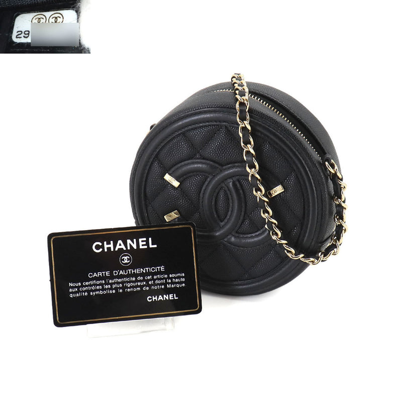 CHANEL CC Filigree Chain Shoulder Bag Caviar Skin Black AP0365