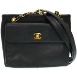 Chanel W Face Chain Shoulder Bag Caviar Skin Black