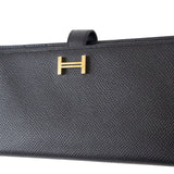 Hermes Bearn Soufflet Bi-fold Long Wallet Black Epsom Leather Women's A Stamp HERMES