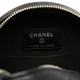 Chanel Camellia Round Chain Pochette Shoulder Bag Black Leather Women's CHANEL