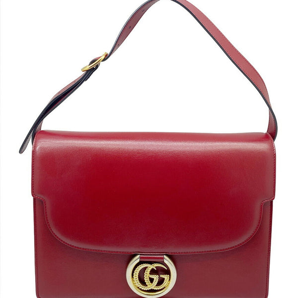 GUCCI GG Marmont Shoulder Bag 596478 Leather Handbag Red Women's