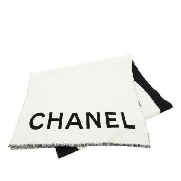 Chanel Coco Mark Stole Scarf Black White Cashmere Women's CHANEL