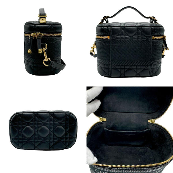 Christian Dior handbag shoulder bag vanity small leather canvas black gold women's z1830