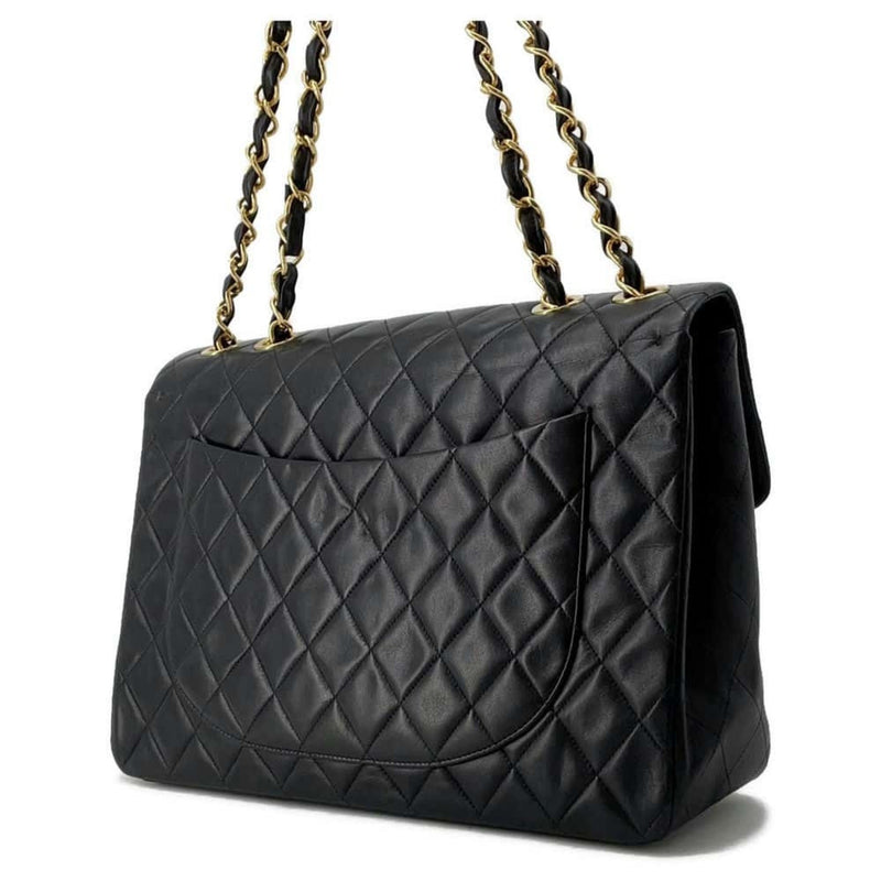 Chanel Chain Shoulder Bag Deca Matelasse Single Flap Lambskin CHANEL Black