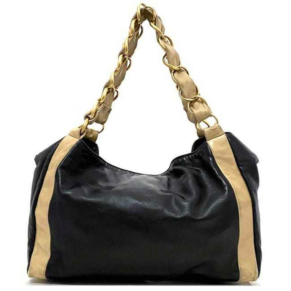 Chanel Chain Tote Bag Black Beige Gold Cocomark Leather Lambskin 7th CHANEL Big Soft