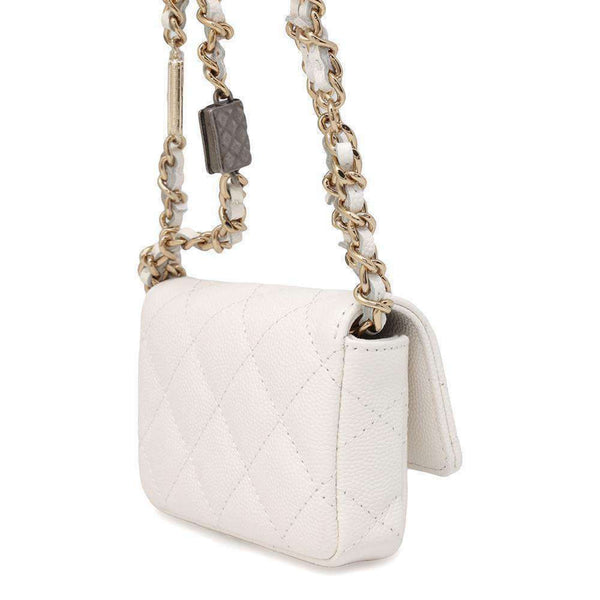 Chanel Chain Shoulder Bag Matelasse Coco Mark Caviar Skin CHANEL Pochette White