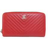 Chanel V-stitch Coco Mark Long Wallet Caviar Skin Women's