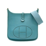 HERMES Evelyn 1 PM Shoulder Bag in Taurillon Clemence Leather and Blue Jean