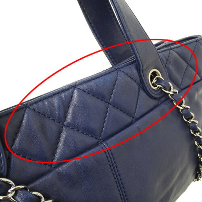 CHANEL Bag Matelasse Women's Handbag Tote Shoulder 2way Leather Navy Blue Chain