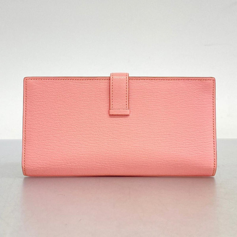 Hermes Long Wallet Bearn Soufflet □R Stamp Chevre Mysore Rose Confetti Women's