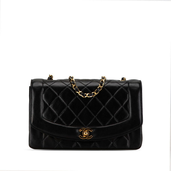 Chanel Diana 25 Coco Mark Chain Shoulder Bag Black Gold Lambskin Women's CHANEL