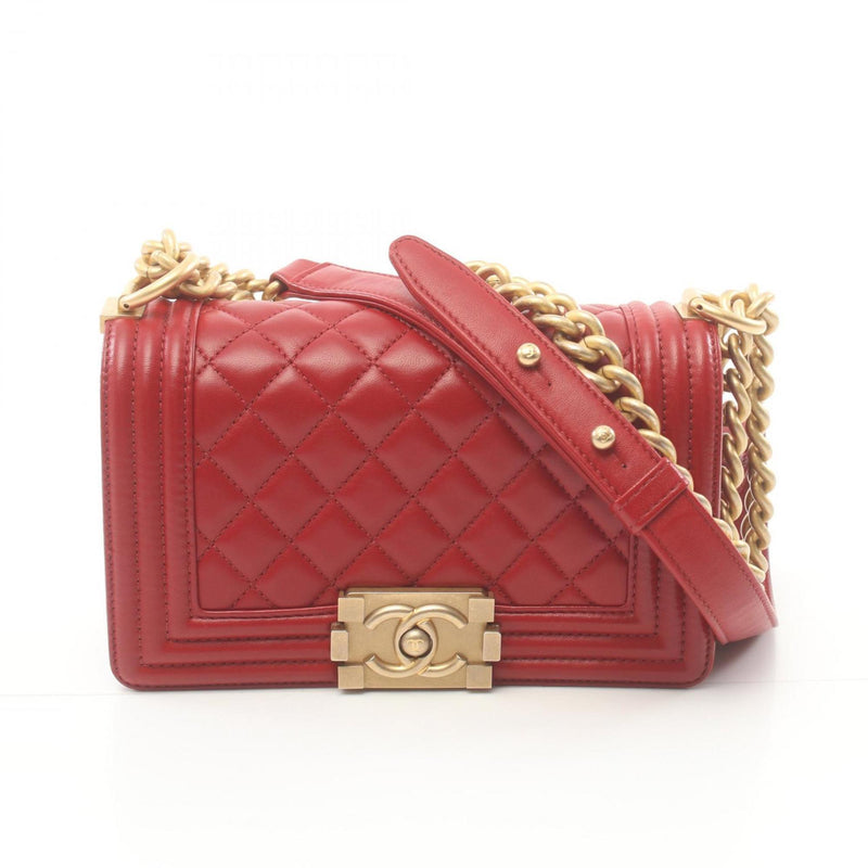 CHANEL Boy Chanel Shoulder Bag, Lambskin, Women's, Red