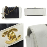 CHANEL Chain Shoulder Bag Mademoiselle Lambskin Leather Coco Mark Navy White Chic Ladies shoulder bag coco leather