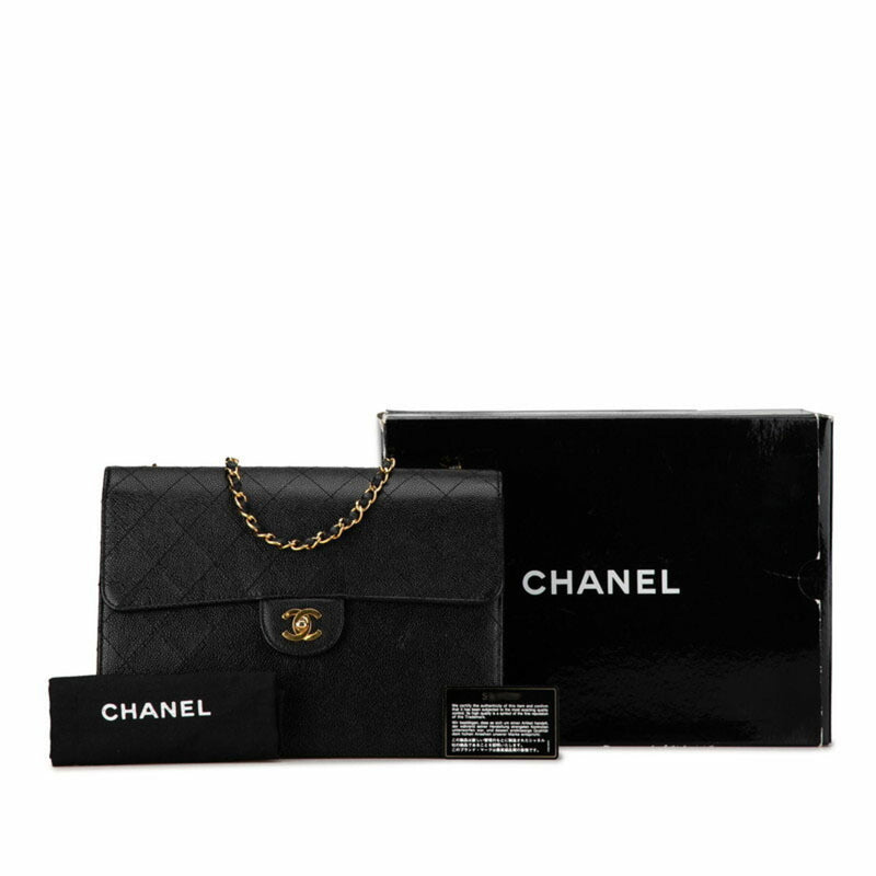 Chanel Matelasse 30 Single Flap Chain Shoulder Bag Black Caviar Skin Women's CHANEL