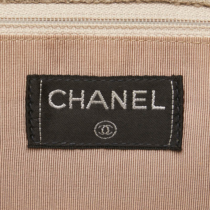 Chanel Chain Shoulder Bag Beige Navy Linen Women's CHANEL