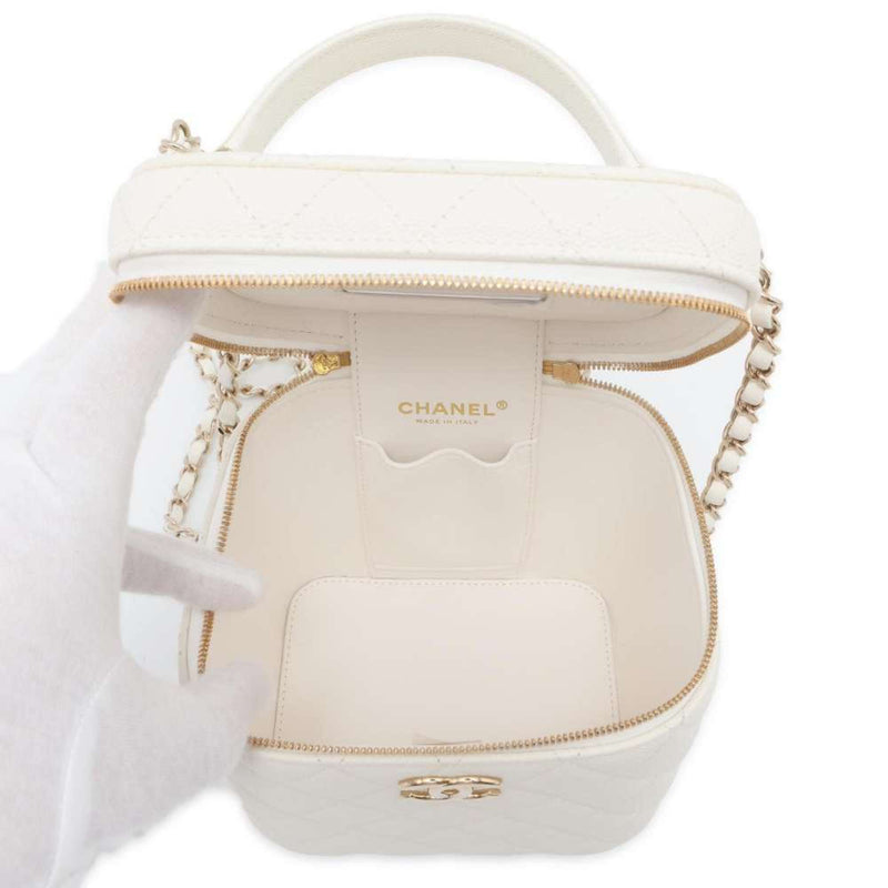 Chanel Chain Shoulder Bag Coco Mark Matelasse Vanity Caviar Skin CHANEL White