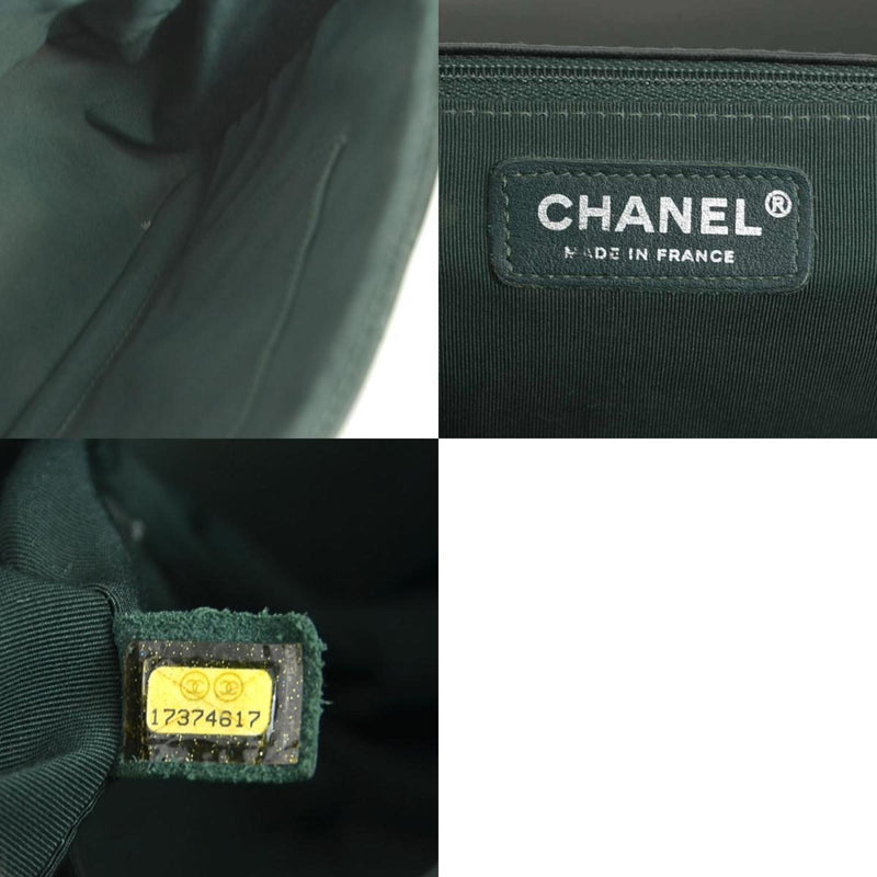 CHANEL Shoulder Bag V Stitch x Matelasse Leather Dark Green Silver Women's e58881a